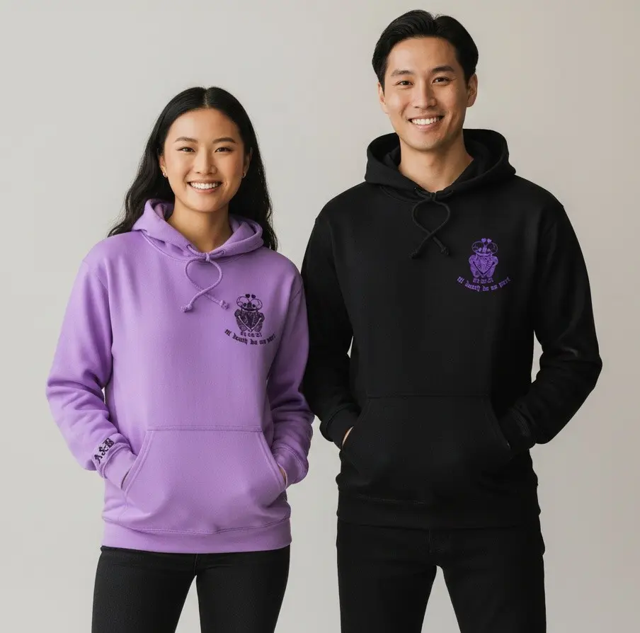Till Death Do Us Part Custom Embroidered Skeleton Hoodie, Casual Love Tops, Personalized Anniversary Date Couples Halloween Gift, Menswear Comfortable Fabric Sweatshirt, Spooky, Soft, Long Sleeve