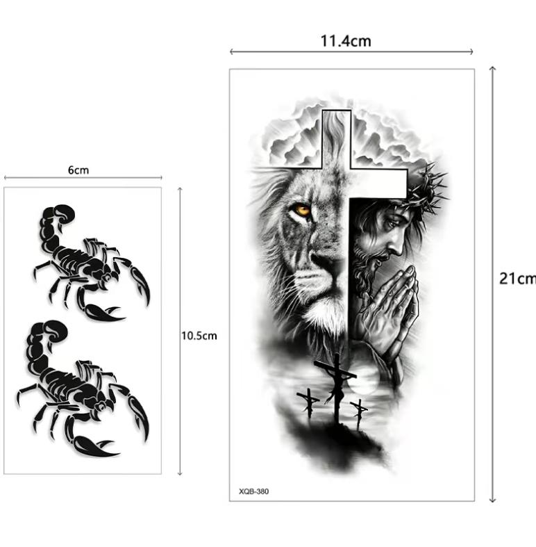 36 Sheets Large Half Arm Sleeve Temporary Tattoos For Men Women Forearm, Tribal Wolf Tiger Lion Owl Skull Temp Halloween Fake Tattoo Stickers Adults, Black Realistic Tattoo Flower Rose Animals