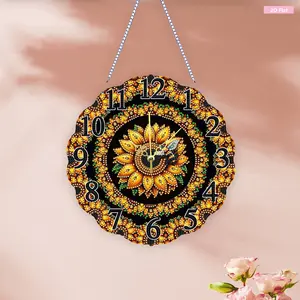 2D Flat DIY Irregular Shaped Drilling Diamond Painting Ornament with Clock Function Diamond Painting Clock Pendant Diamond Art Clock Pendant Kit for Living Room Decoration