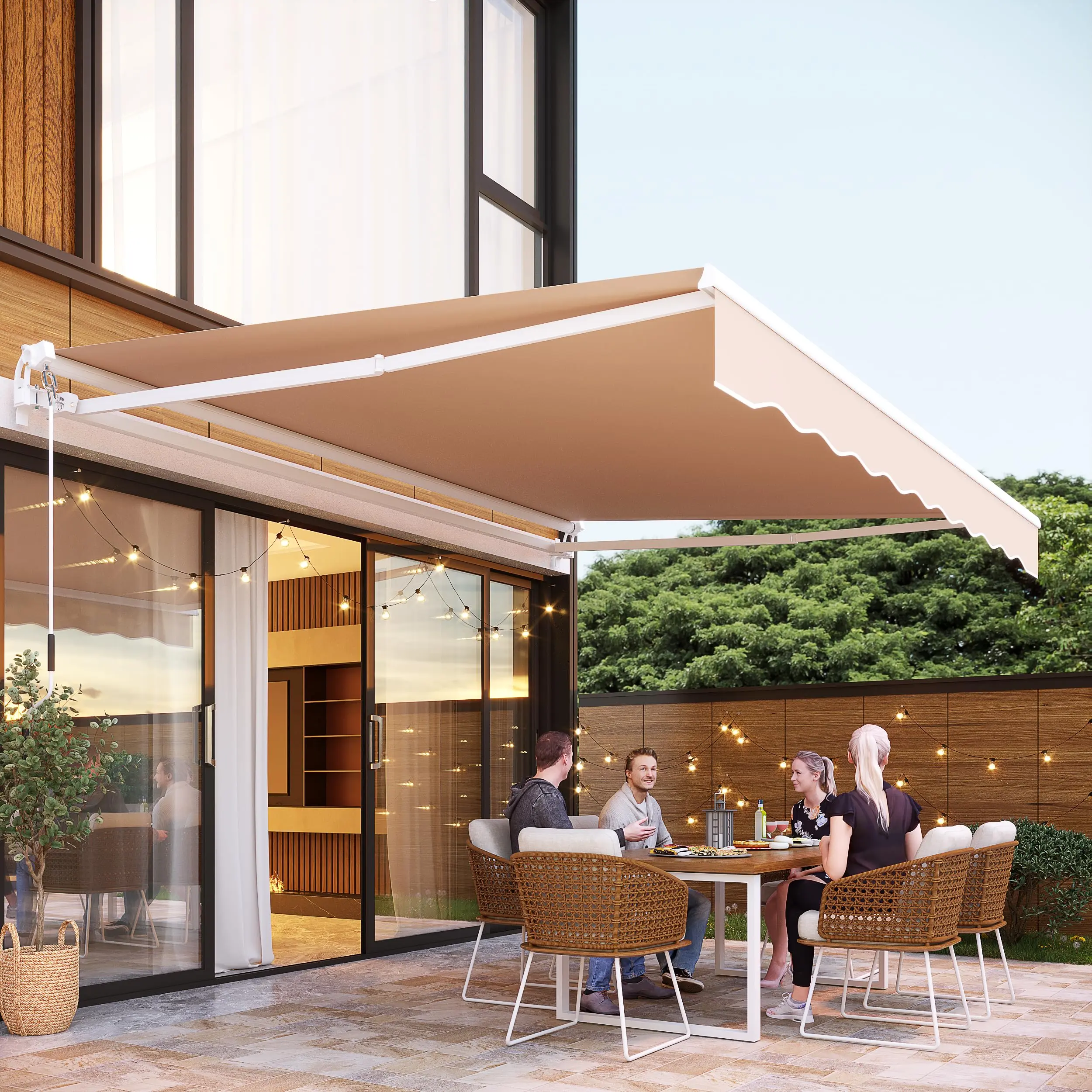 YODOLLA Manual Retractable Awning Water-Resistan Lounge Polyester Cover with Crank Handle, Outdoor for Patio Deck, Home, Backyard, Balcony Aesthetic Canopy Shade Sunshade Canopy