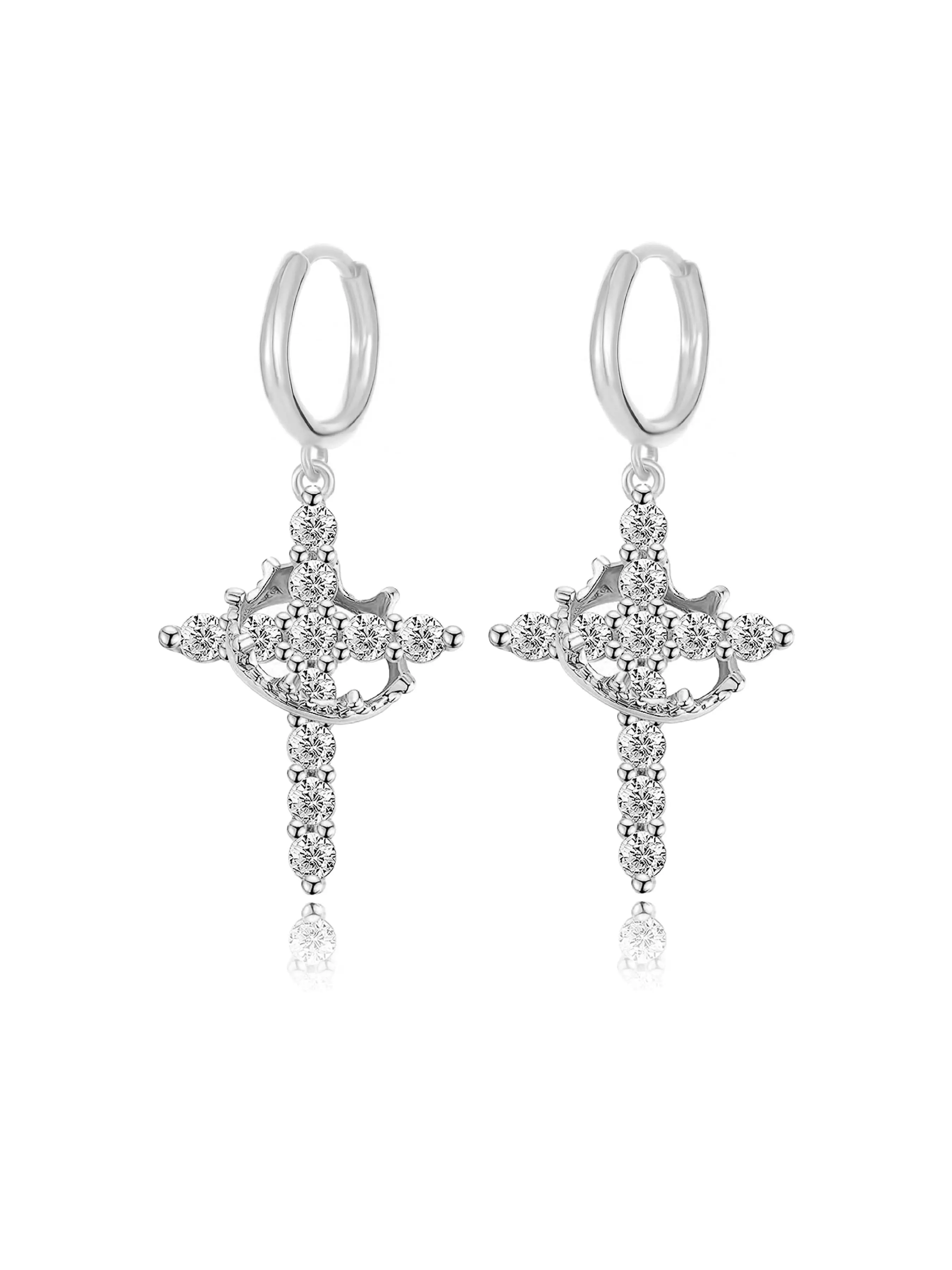 Crown Design Cross Charm Decor Earrings, Fashionable Earrings for Women, Trendy All-match & Exquisite Jewelry for Birthday Gift, Studded Cross Earrings