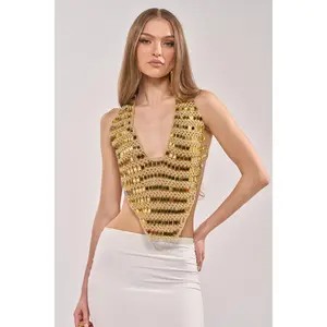 GOLDEN GIRL CROCHET SEQUIN TOP