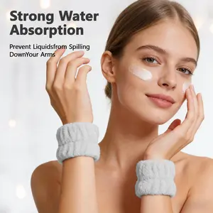 Face Washing Wristband 2 Pack Plush Terry Cloth Terry Towel Absorbent Wrist Sweat Band for Women Makeup Skincare Shaving Bathroom