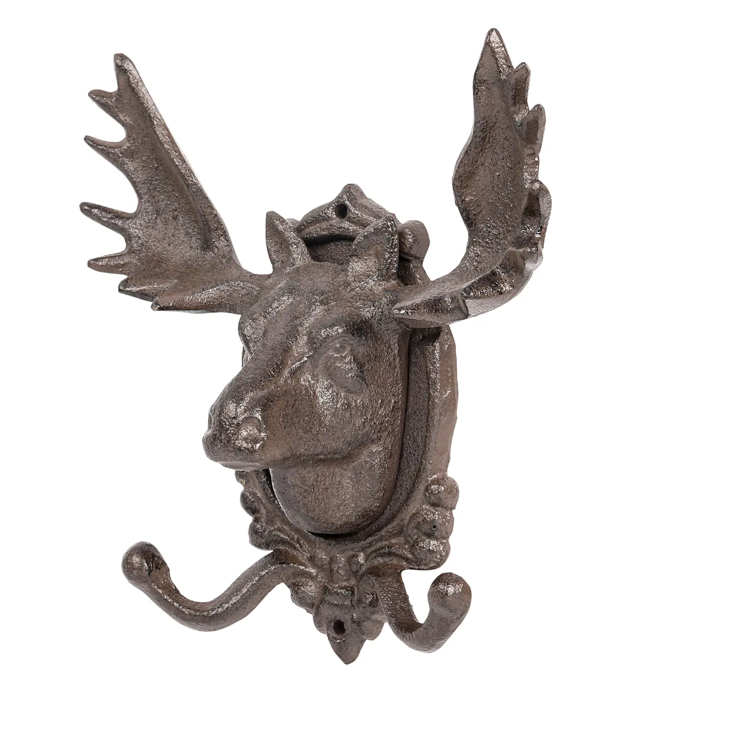 Sungmor 1pc Vintage Brown Cast Iron Deer Head Wall-Mounted Coat Hook, Country Rustic Heavy-Duty Double Home Organizer for Keys/Bags, Decorative Home Decor Wall Hanging, Coat Hooks For Wall, Decorative Hooks