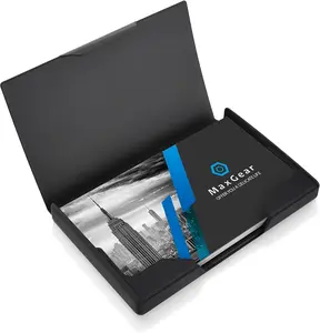 MaxGear Heavy-Duty Metal Business Card Holder - Matt, Fingerprint-Proof, Compact Stainless Steel & ABS Card Storage Case, Slim Buckle-Style Shut with Black Titanium Coating for Men
