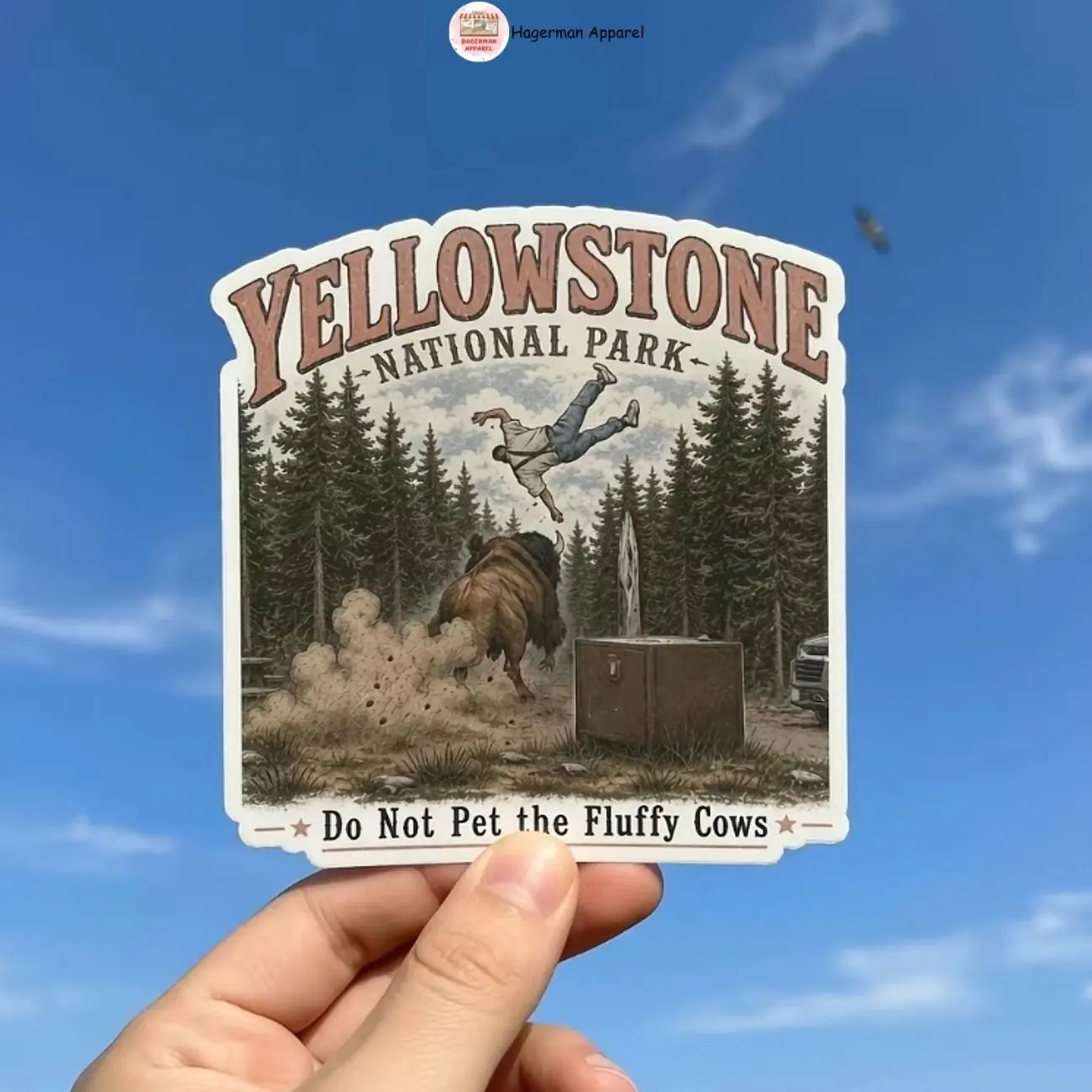 (Set of 1,2,3,5 pcs) Yellowstone National Park Bison Tourist Sticker, Do Not Pet The Fluffy Cows Sticker, Laptop Phone or Water Bottle