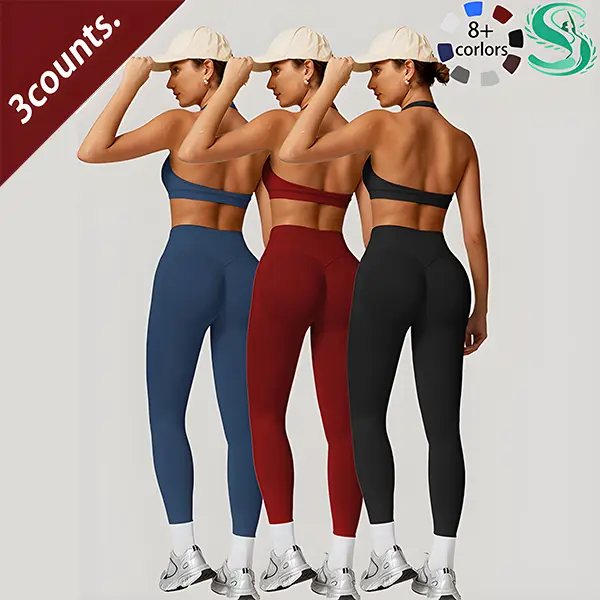 Women's 3-Piece Fitness Yoga Set - High Waisted Sports Pants, Lightweight Halter Sleeveless Top Women, Slimming Squat-Proof Tank Tops for Gym Workouts, Gym Workout Set, Sports Pants Set