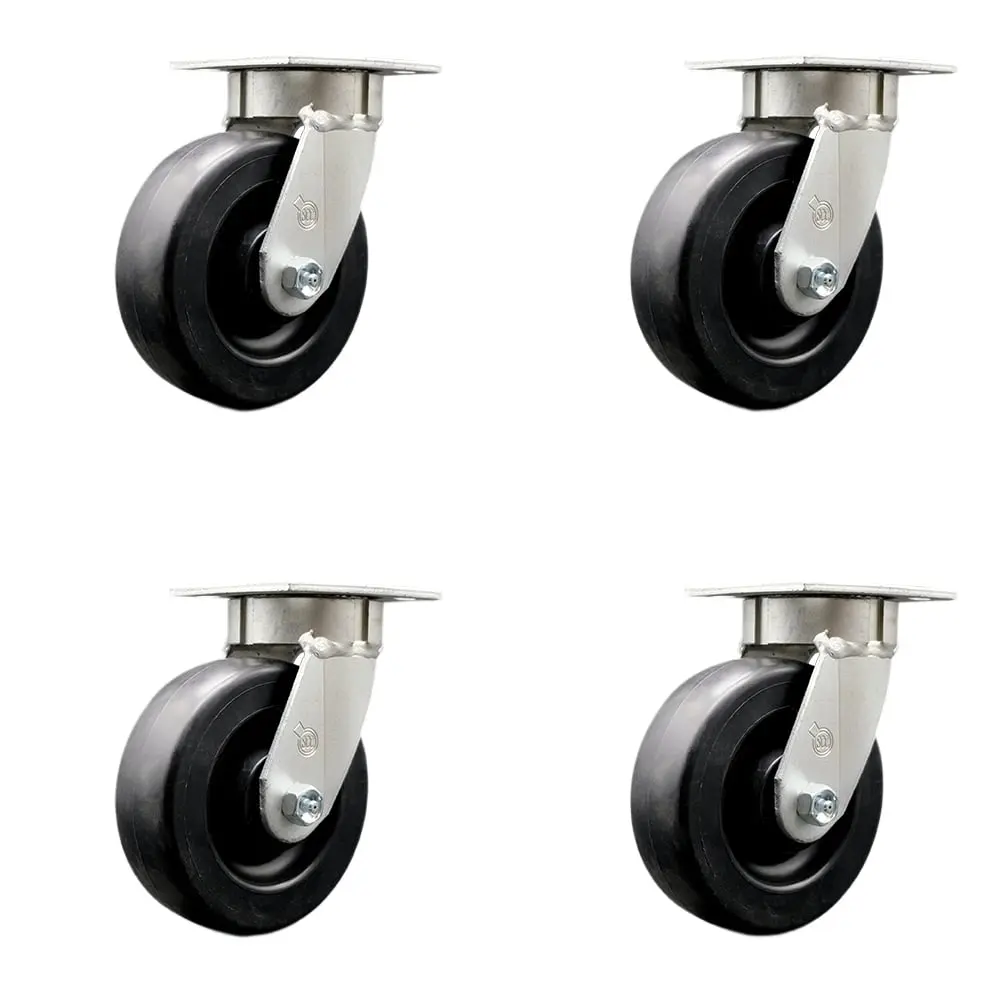 212 MAIN KP30 Series Kingpinless Polyolefin Top Plate Swivel Casters (Set of 4) - 6x2 in Black Steel Wheels, Chemical Resistant, 2800 lbs Total Capacity, for Dollies, Platform Carts, Freight Terminals (SCC-KP30S620-POR-4), Kingpinless Design