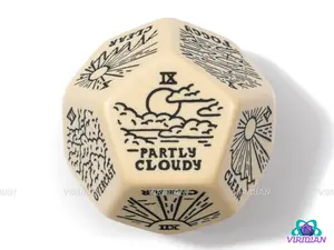 Weather: Basic Generator Die | D&D Climate Dice, Sunny, Clear, Cloudy, Rainy, Storms, Improv, Tarot-Design, 30mm | Acrylic Giant D12 (1)