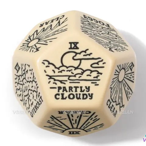 Weather: Basic Generator Die | D&D Climate Dice, Sunny, Clear, Cloudy, Rainy, Storms, Improv, Tarot-Design, 30mm | Acrylic Giant D12 (1)