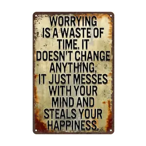 Retro Metal Wall Sign - "Less Worry, More Life" Inspirational Quote - Rustic aluminum Home Decor for Man Cave, Bar, Easy to Hang 2D Flat Wall Art, Metal Wall Decor, Bar Wall Art, Vintage Wall Sign, Decorative Gift Hanging Eye Decoration Room 8x12 Inch