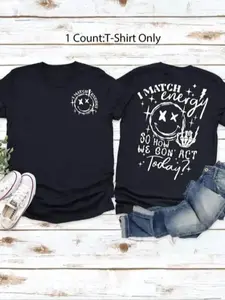 Women's "I Match Energy" Graphic Tee with Letter Print, Round Neck Short Sleeve Design, Soft Cotton Fabric, Casual Comfortable Fit, Trendy Streetwear Style, Perfect for Daily Wear, Home Outfits, Summer Sleepwear, and Everyday Womenswear Fashion
