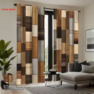 Modern Industrial Style Wood Grain Print Curtains, Long Panel Dual-Sided Light Blocking Drapes for Living Room & Study, Home Decoration Curtain