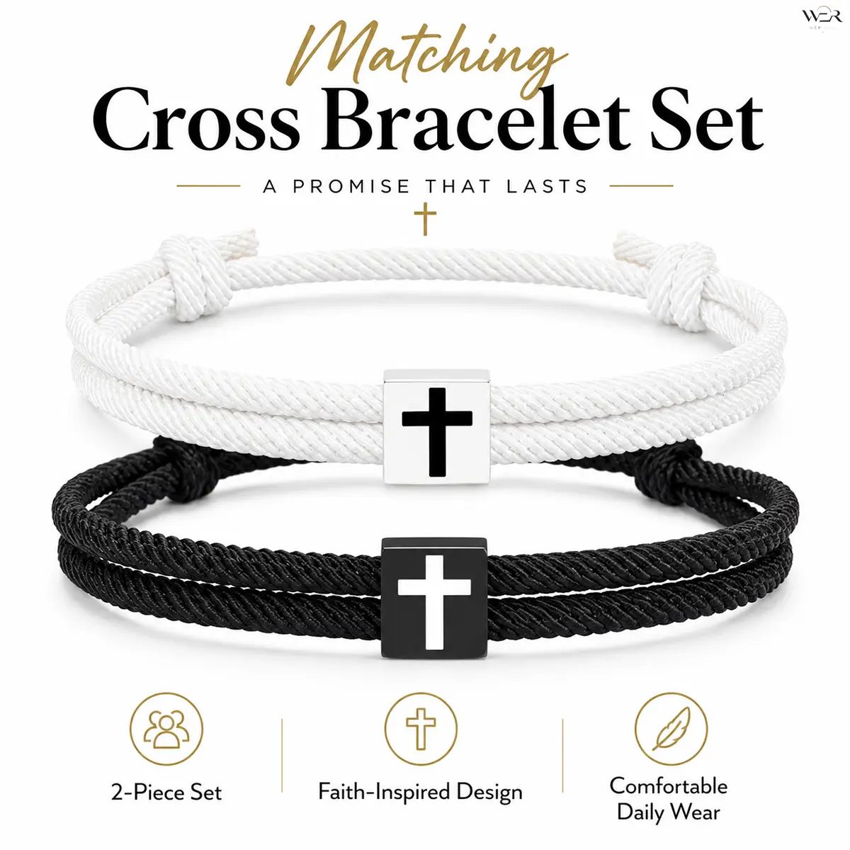 Crucifix Rope Bangles, Inspirational Religious Jewelry for Men Women, White & Black, Lightweight & Sparkling, 18.5 cm, Faith Decor, Crucifix Bracelets & Bangles, Fashion, Soft Braided Rope, Christian Motif Bracelets & Bangles