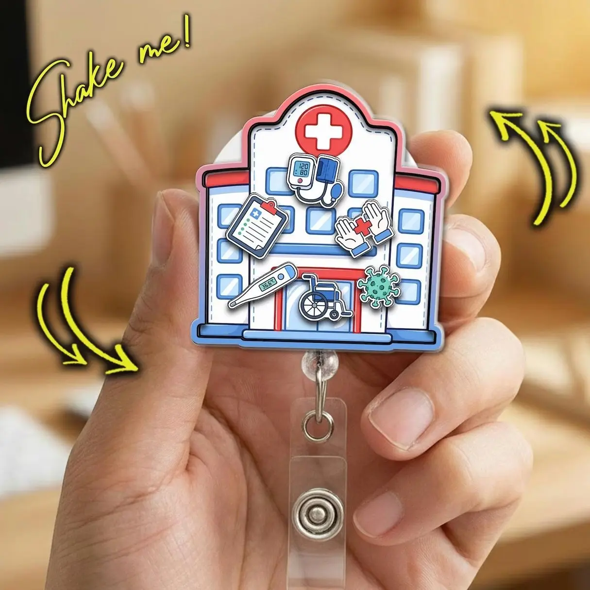 Personalized Hospital Shaker Badge Reel, Nurse Doctor Med Student Retractable ID Holder Gift K37