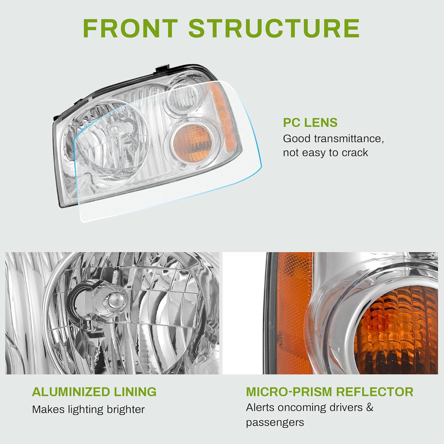 YITAMOTOR Headlights Assembly Compatible with 2001-2004 Frontier Headlamps Replacement Pair Passenger and Driver Side Chrome Housing Amber Reflector Chrome Housing Mustang Headlight Assembly