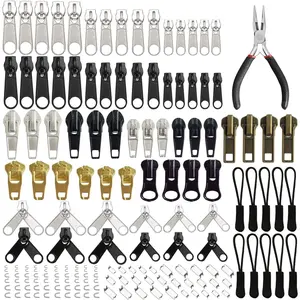 169 count Zipper Repair Kit Zipper  Zipper Pull Rescue Kit with Zipper Install Pliers Tool and Zipper Extension Pulls for Clothing Jackets Purses Luggage Backpacks ( and Black)