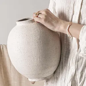 Large White Ceramic Vase - 9.8 Inch Rustic Farmhouse Vase for  Decor, Minimalist Tall Vases for Living Room, Tab, Bathroom, Holiday & Weddings (Sandstone White)