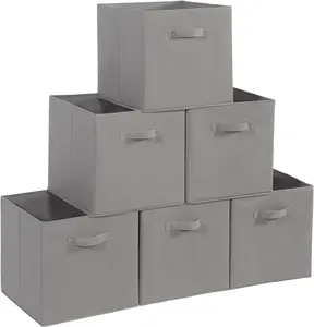 11x11 Storage Bins, Set of 6 Storage Cubes. Collapsible Cube Storage Bins, Fabric Closet Organizers with Handles for Home, Office, Closet Shelf Cabinet, Bookcase, Grey, fabric storage, foldable storage basket, tt  shop finds, clothes storage