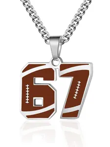 Men's Personalized Sports Jersey Number Necklace, Stainless Steel Athlete Pendant Chain, Baseball/basketball/football Team Inspirational Jewelry
