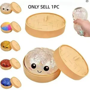 DOPE HOT Glitter Dumpling Squishy Stress Relief Toy - Soft TPR Material, Anime-Inspired Design, Packaged in Adorable Steamer Box, Perfect Valentine's & Easter Gift for Kids