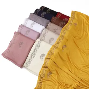 New Elastic Soft Jersey Scarves for Ladies Diamond Bead Pattern Mercerized Cotton Hijabs Shawls