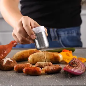 2pcs Outdoor Mini Stainless Steel Spice Box Set, BBQ Tool Pepper Bottle, Lidded Seasoning Storage Container, Creative Salt Dish, Kitchen Gadgets