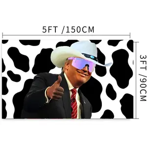 Trump Cow Print Cowboy Hat wall Banner for College Dorm Frat or Man Cave  Tapestry Decor father's day gifts,gifts boyfriend,gifts for girl adults,gifts under 100 dollars,cheap stuff for your room,bathroom accessories,graduation gifts Tree D