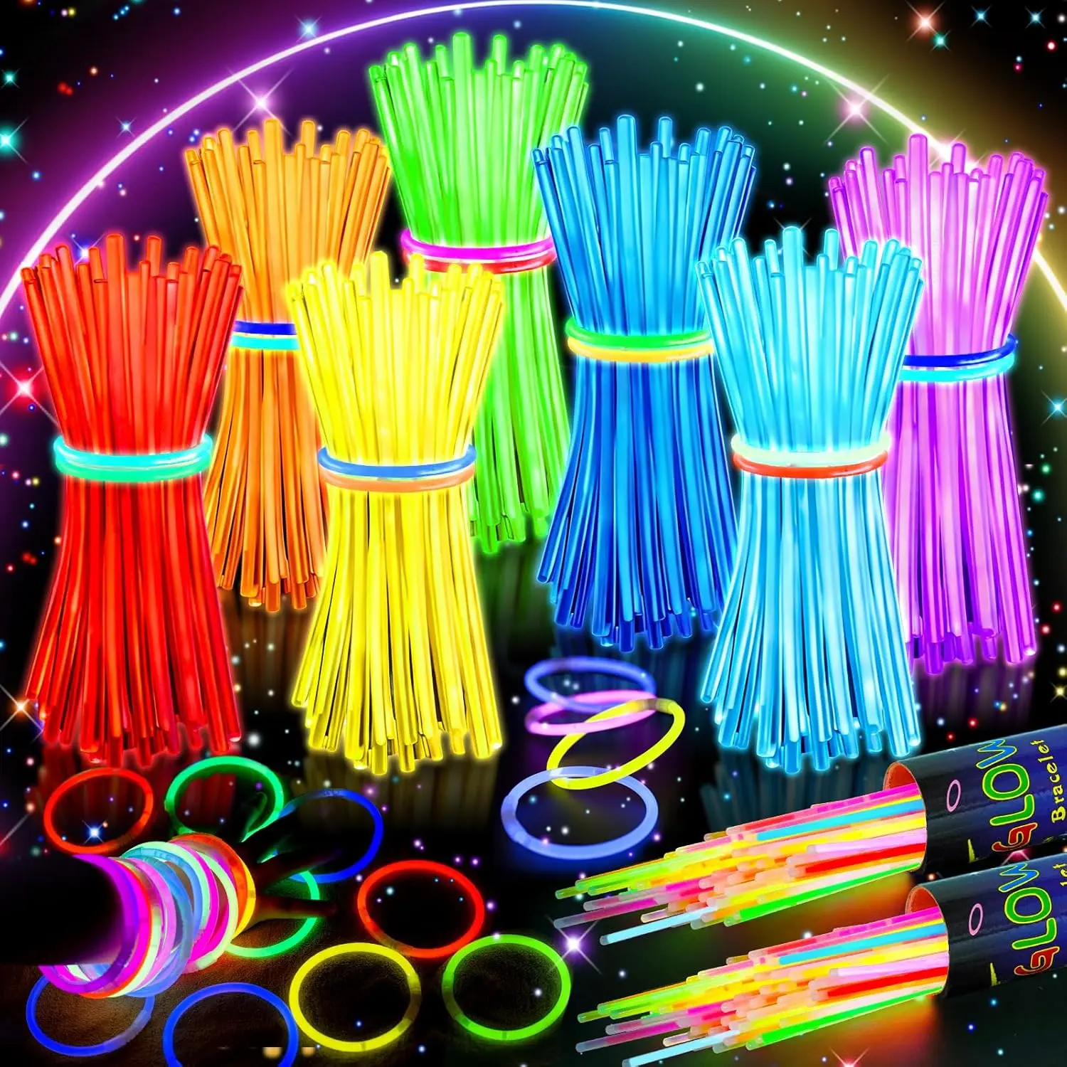 Halloween Fall Gift 200 Pcs Glow Sticks Bulk Party Pack, 8'' Glow in the Dark Party Supplies, Glow in the Dark Light Up Sticks with Connectors, Party Favors for Birthday, Concert, Raves, Halloween, Christmas