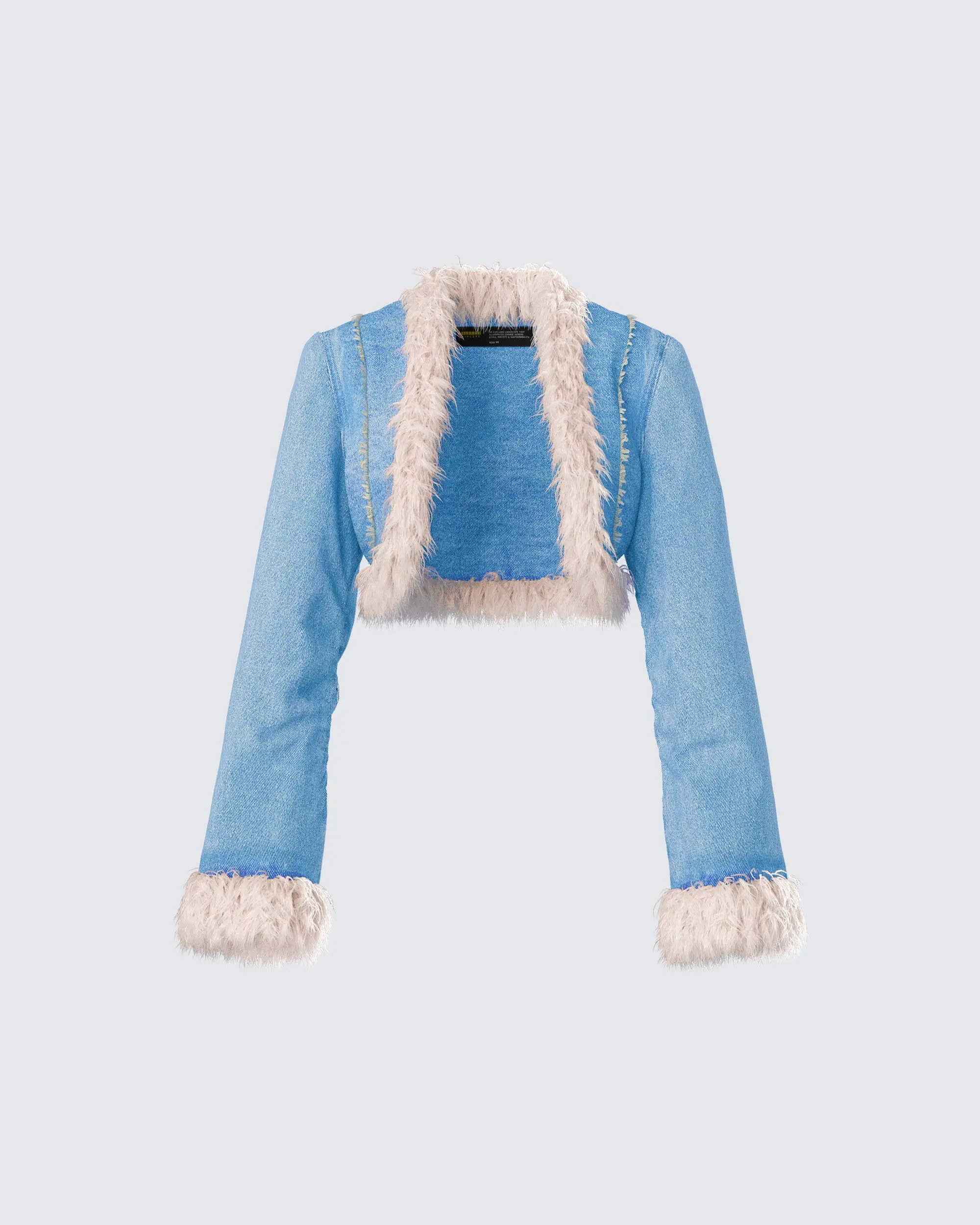 Women's Cotton Kaiana Blue Denim Cropped Jacket - Stylish Tops-Inspired Outerwear with Faux Fur Accents, Coats