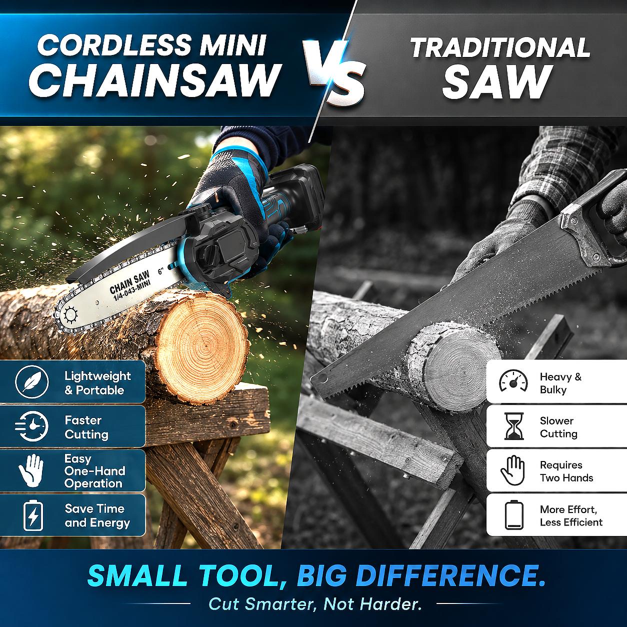 Mini Chainsaw Cordless,6 Inch Portable Electric Chainsaw with 2 Batterys/Automatic Oiler/Security Lock/Powered Small Handheld Saw for Trees Branches Trimming,Gifts for Father Men Dad Husband
