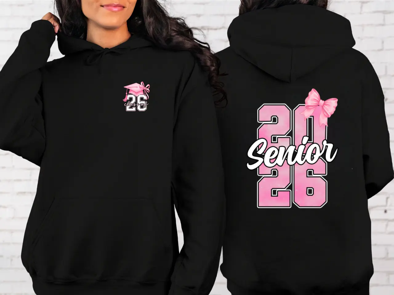 Senior Graduation Pullover Tops - Round Neck Long Sleeve, Pink Bow Statement Girl Gift, High School Graduate Merch