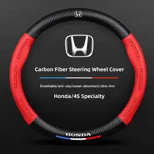 38cm Car Carbon Fiber Steering Wheel Cover For Honda Civic FIT CRV Accord Jazz HRV Car Interior Non-slip Steering Wheel Cover