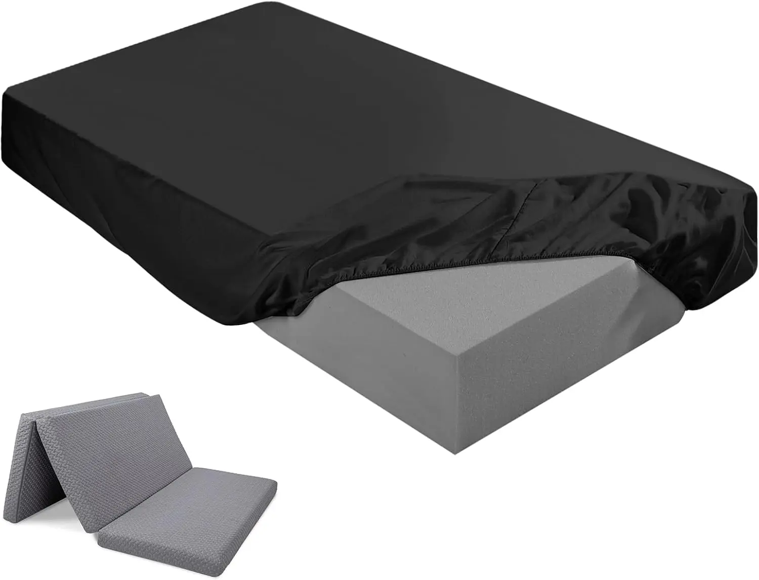 Breling Fitted Sheet (Sheet Only) Compatible with Milliard Trifold Mattress Folding Mattress Fitted Microfiber Bedsheet for Camp Bunk Rvs Bed (Twin,4'',Black)