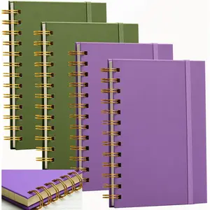 Hardcover Spiral Notebook 5x7 Inch, Thick Superhard Cardboard Cover 4 Pack Small Hardcover Spiral Journals Wide Ruled Notebooks Cute Notebook for School Supplies Girls Women, Inner Pocket, 4X160 Page Green and