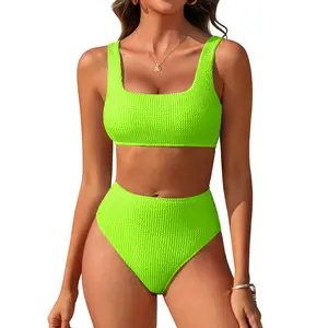 ANRABESS Women Swimsuits Two Piece Bikini Set High Waisted Ribbed Tummy Control Modest Bathing Suits 2026 Beach Swim Wear