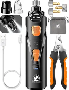 LOPSIC Whisper Quiet Dog Nail Grinder - Rechargeable Pet Nail Trimmer with 2 LED Lights and 3 Grinding Wheels for Safe and Precise Nail Care for Dogs and Cats