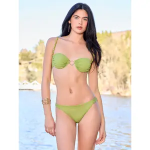 Cider Square Neck Beaded O-Ring Texture Underwire Cheeky Bikini Set