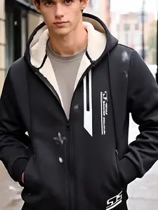 Black Zip-Up Hoodie with Sherpa Lining Medium Size Cool Design for Autumn Wear Warm Comfortable for Chilly Days Fabric
