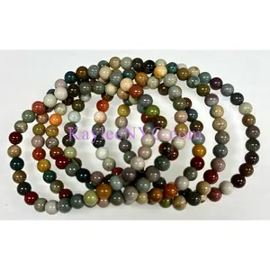 Wholesale 6 Pcs Natural Polychrome Jasper 8mm 7.5” Stretch Bracelet Crystal Healing Energy