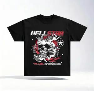 Hellstar Skull Angel Graphic T-Shirt, Gothic Streetwear Tee, Black Oversized Graphic Shirt