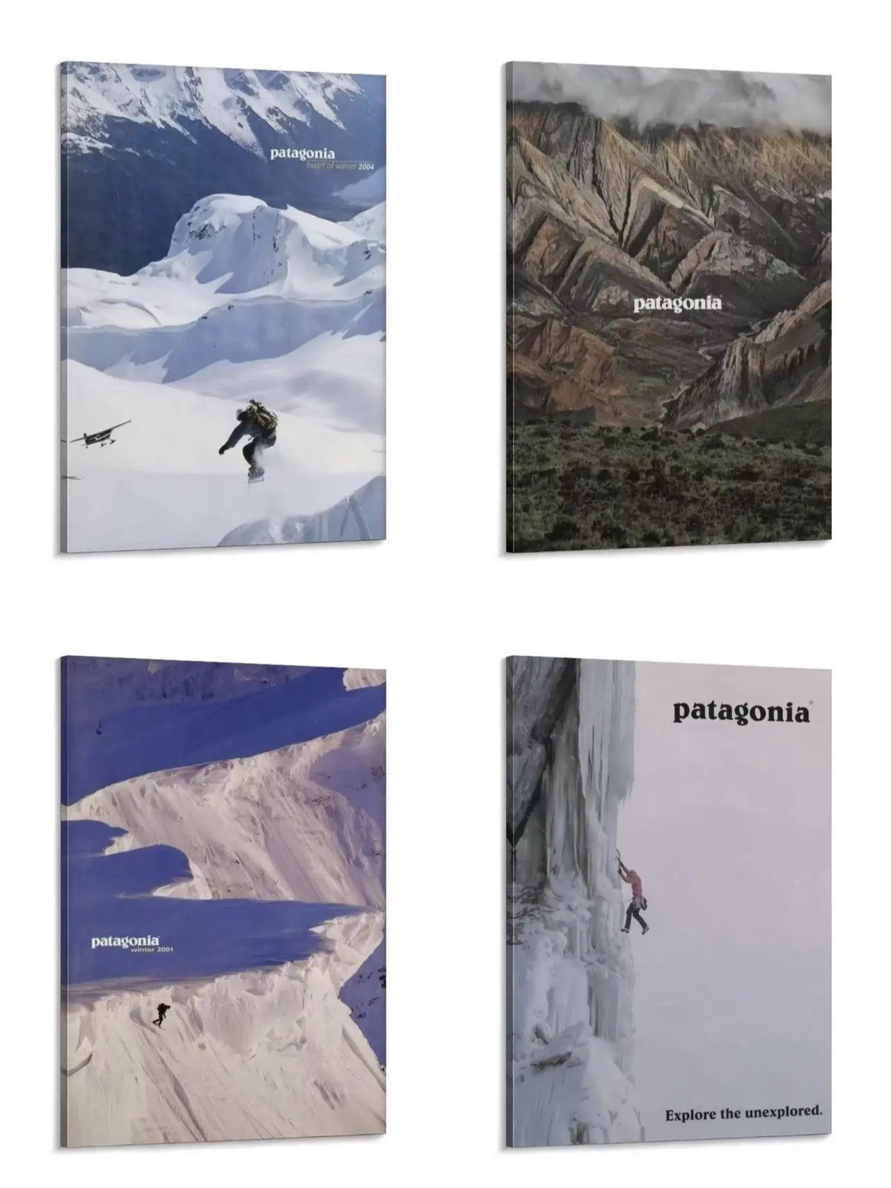 Vintage Outdoor Mountain Magazine Canvas Wall Art 4-Pack - Framed/Unframed Ski Climbing Wilderness Nature Posters, Premium HD Fade-Resistant Prints, Adventure Set, Cool Room Decor for Cabin Lodge Man Cave, Ideal Gift for Hikers