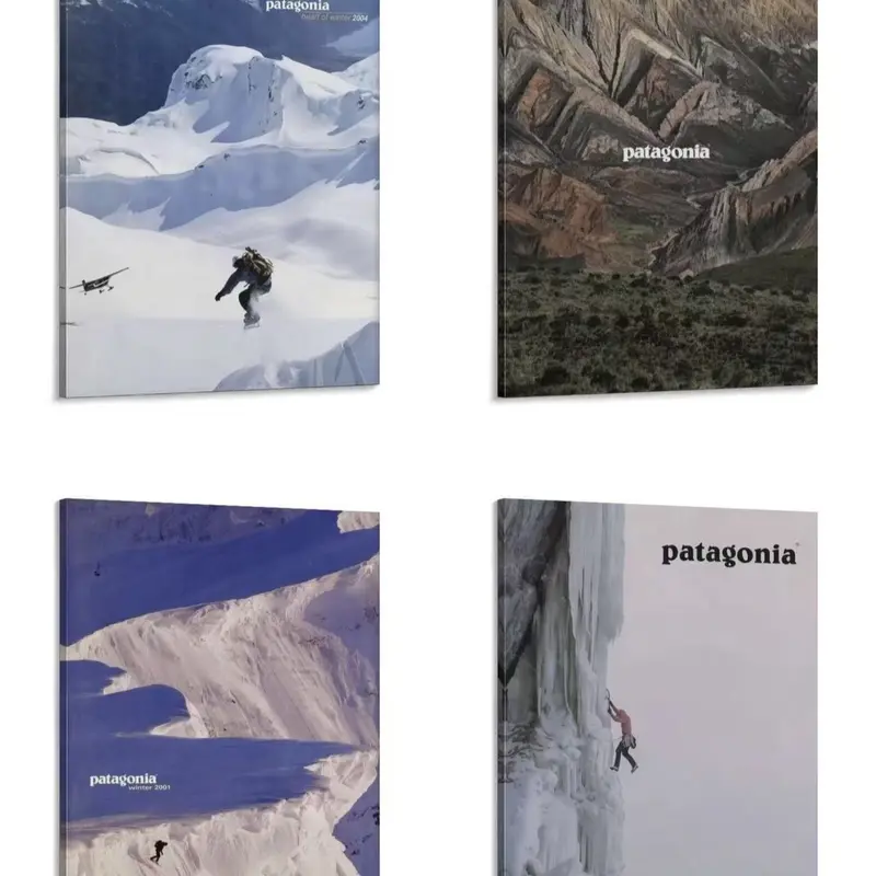 Vintage Outdoor Mountain Magazine Canvas Wall Art - 4 Pieces Adventure Artistic Graphic Prints, Framed/Unframed Ski Climbing Wilderness HD Posters, Fade-Resistant Durable Hangable Room Inspo, Cabin Nature Decor Gift for Hikers