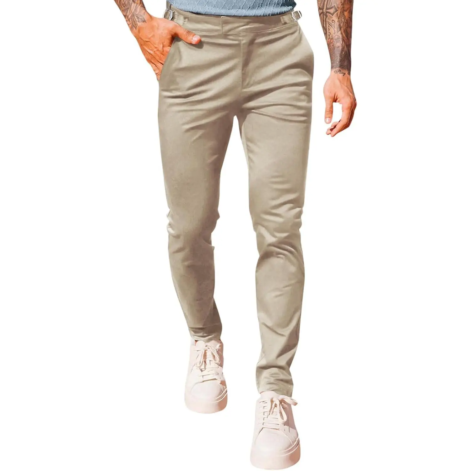 PASLTER Men's Slim-Fit Stretch Flat-Front Skinny Chinos Pants - Cotton Casual Basic Trousers with Pockets, All-Day Men's Trouser Slacks for Menswear, All-Day Men's Pants
