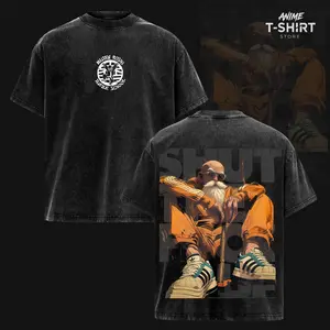 Master Roshi – DBZ Oversize Anime Graphic Tee, Acid Washed Heavy Cotton Shirt, Vintage Manga Streetwear, Unisex Casual Wear, Anime Merch, Gift for Anime Fans