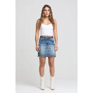 Floral Colorful Embroidered Denim Skirt