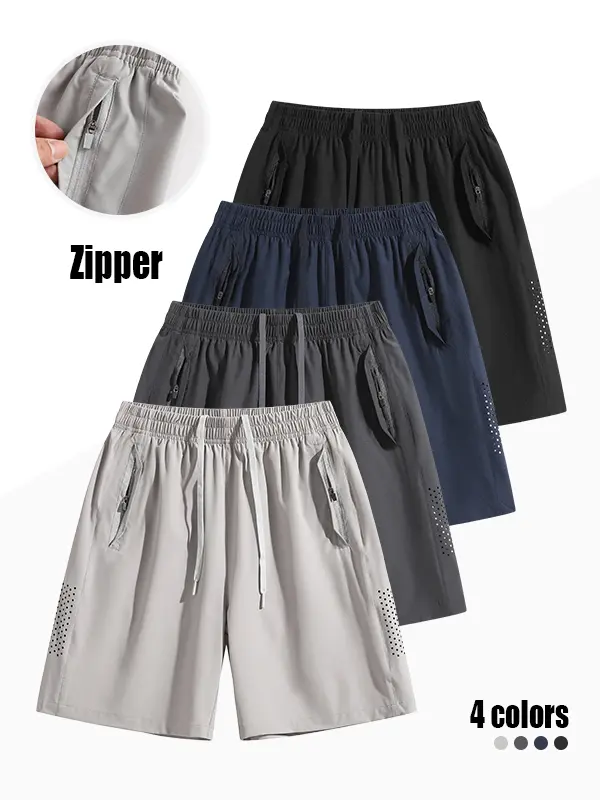 Men's Plain Solid Color zipper Pocket Shorts, Mens Clothing, Athleisure Casual Elastic Waist Pockets Shorts for Summer Breathable Men's Athletic Bottoms for Daily Wear,Summer Shorts SpringStatements Elegant Gift Box Surprise Gifts