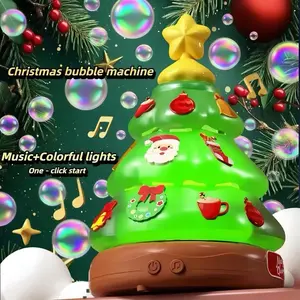Christmas Tree Bubble Machine with Flashing Lights, Christmas Music, Rechargeable Battery, DIY Stickers Included, Perfect Holiday Decor