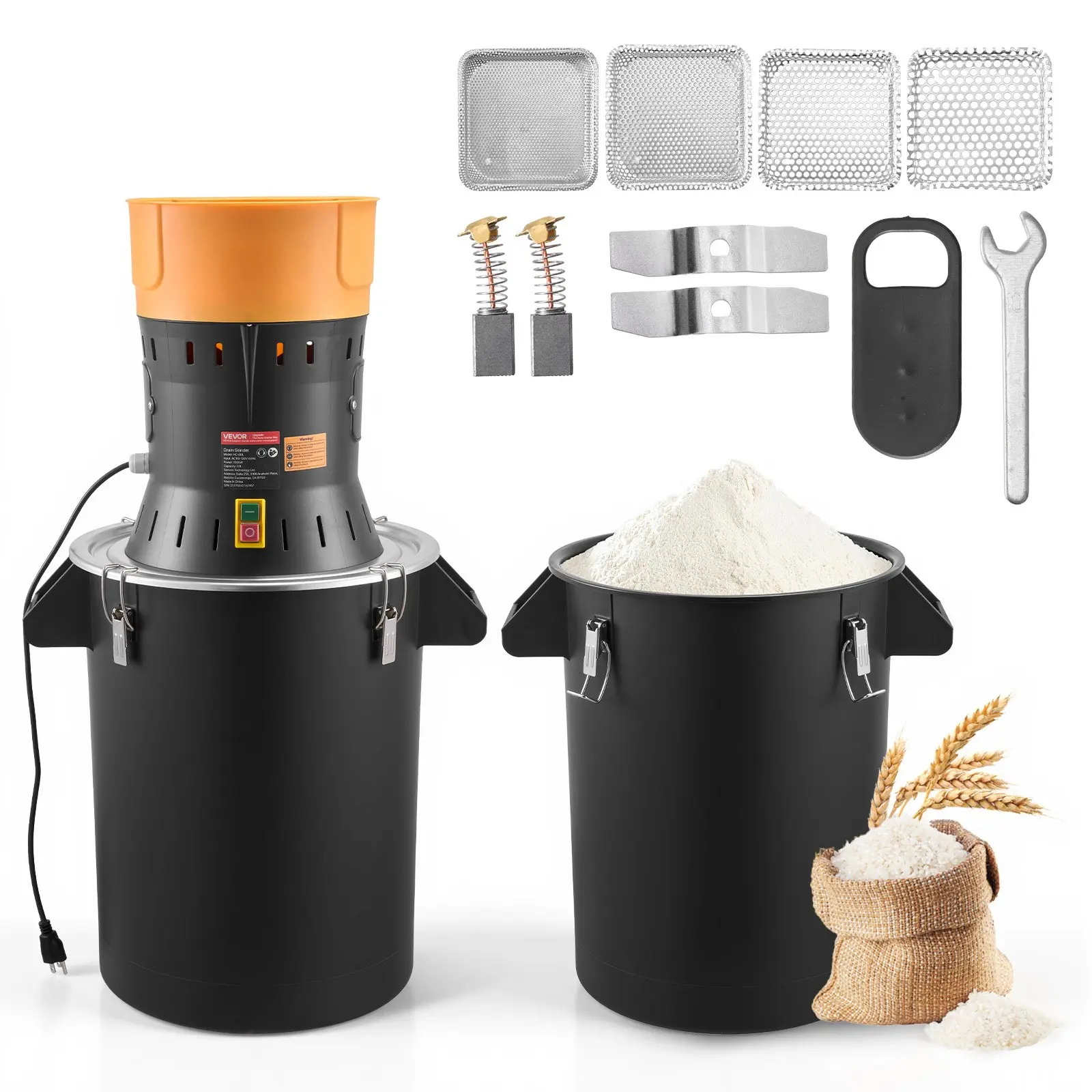 VEVOR 600W High-Power Electric Grain Mill Grinder, Commercial Pulverizer with Galvanized Steel Sharp Blades & Cable, 14 Gal Powder Machine for Dry Grains, Spices (Father's Day Gift Option)