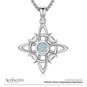 Audinceed Witch Knot Moonstone Necklace, S925 Sterling Silver Cosas Nudo De Bruja Plata 925 Moonstone Pagan Wiccan Witch Witches Knot Silver Necklace Pendant Dark Feminine Jewelry Gift for Woman Girl